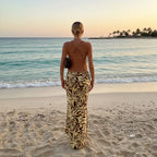 Zebra Print Breathable Knit Midi Dress With Backless Plunge Neck