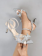 Crystal Bow High Heel Sandals Slip On Glam