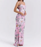 Dreamy Vintage Chiffon Sleeveless Floor Length Dress With Floral Print