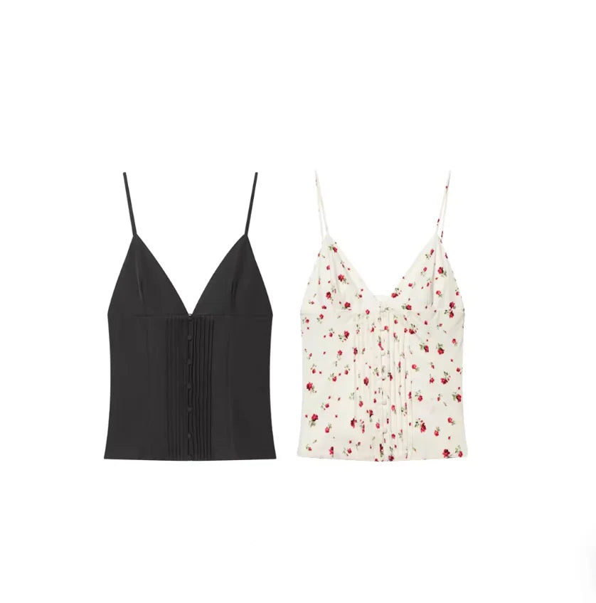 Pleated V Neck Camisole Top