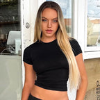 Women's Slim Fit Short Sleeve Crop Top Soft Knit Tee