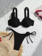 Bikini Set With Bandeau Top And Gathered Brazilian Bottoms