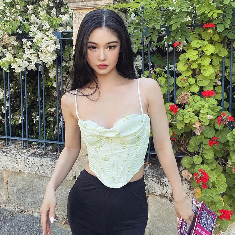 Romantic Vibe Enchanted Floral Backless Corset Crop Top