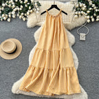Breezy Halter Sleeveless A Line Midi Dress With High Waist For Summer
