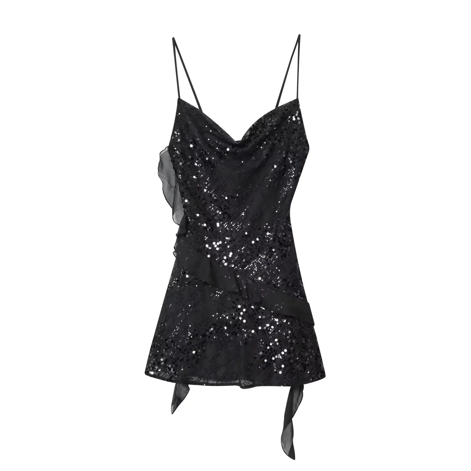 Vintage Sleeveless Dress With Laminated Decorative Sequins Breathable Chiffon