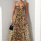 Sultry Leopard Backless Spaghetti Strap Evening Dress
