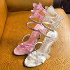 Ankle Snake Wrap Sandals With Floral Detail