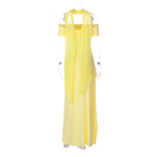Yellow Off-the-Shoulder Side Split Maxi Bodycon Dress