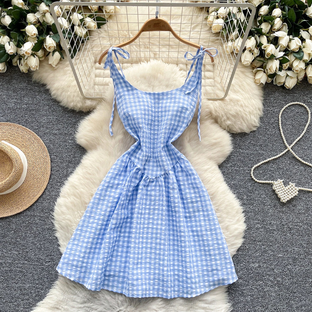 Fairycore Tunic Midi Dress With Lace Plaid Accent