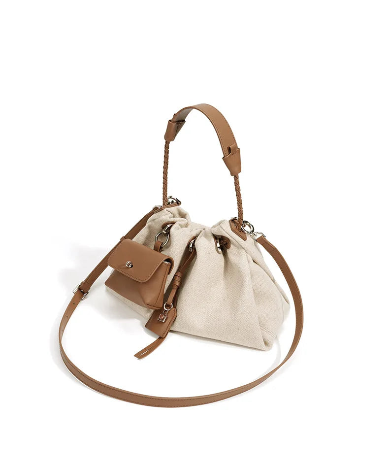 Linen Denim Genuine Leather Handbag Vibe Underarm Shoulder Style