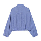 Plaid Puff Sleeve Long Sleeve Shirt With Stand Collar And Drawstring Hem