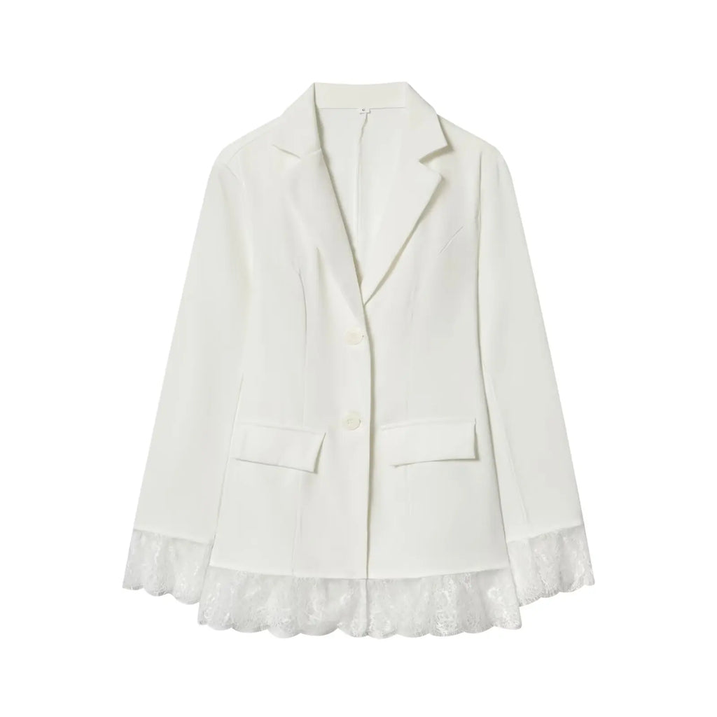 Lace Waist-Cinching Blazer Coat For Women Vintage Long Sleeve Outerwear Elegant Femme
