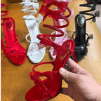 Ankle Snake Wrap Sandals With Floral Detail