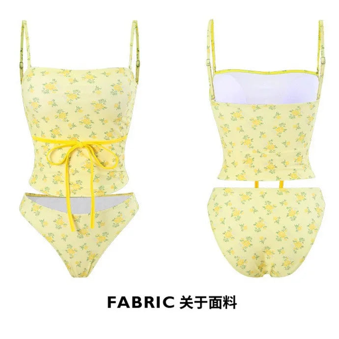 Retro Tie Dye Tube Top Bikini Set With Floral Back Split For Sunny Summer Beach Vibes