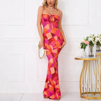 Floral Print Spaghetti Strap Maxi Dress With Lace Up Detail
