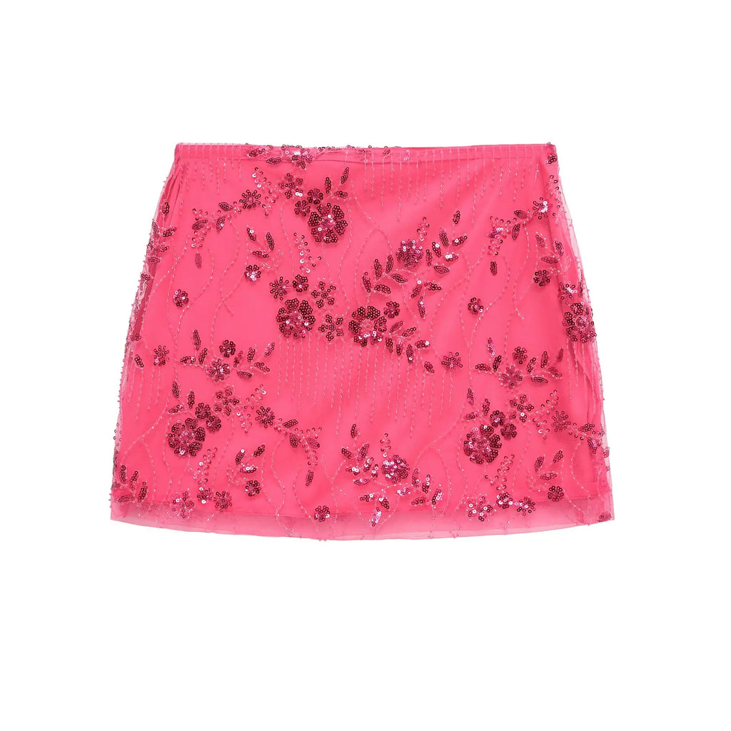 Shimmering Pearl Sequins Low Waist Skirt