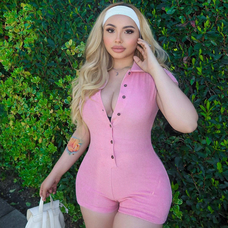 Romper Playsuit With Vneck Short Sleeve Bodycon Fit