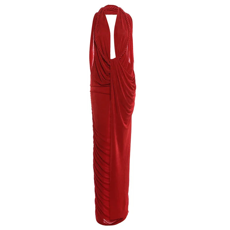 Sleeveless Deep V-Neck Backless Pleated Pencil Dress