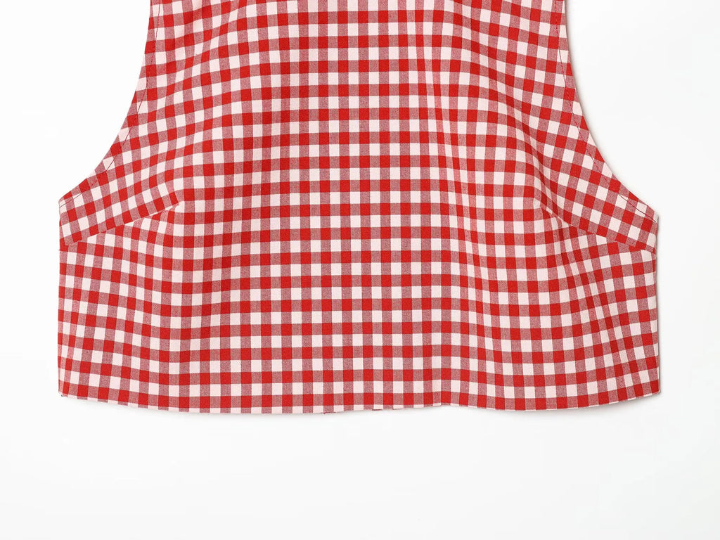 Plaid Sleeveless High-Neck Vest and Retro Mid-Waist Trousers Set in Breathable Anti-Wrinkle Fabric