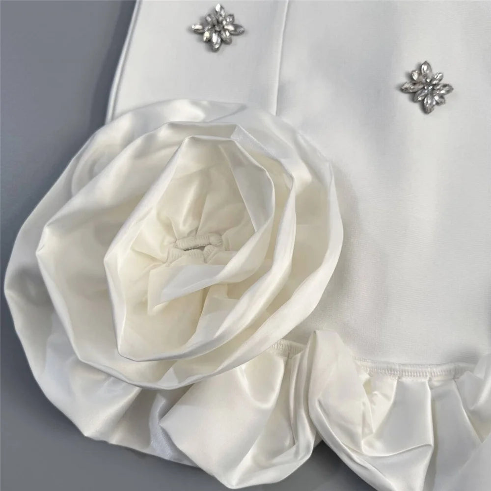 Glamorous Sleeveless Bandage Dress With Rhinestones And Ruffles For Evening Parties