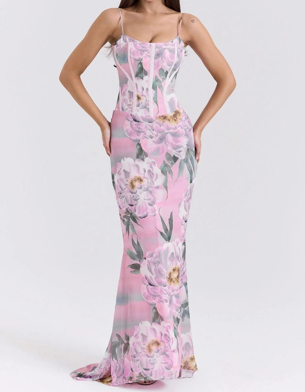Dreamy Vintage Chiffon Sleeveless Floor Length Dress With Floral Print