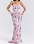 Dreamy Vintage Chiffon Sleeveless Floor Length Dress With Floral Print