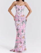 Dreamy Vintage Chiffon Sleeveless Floor Length Dress With Floral Print