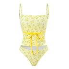 Retro Tie Dye Tube Top Bikini Set With Floral Back Split For Sunny Summer Beach Vibes