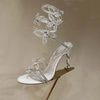 Crystal Butterfly-Knot Ankle Strap Sandals Open Toe Stiletto Heels