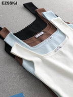 White Knit Tank With U Neck Sleeveless Summer Tee Vintage