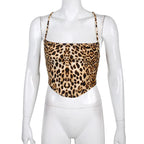 Leopard Print Backless Lace Up Bralette Crop Top