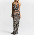 Zebra Print Two Piece Set With Deep V Neck Tank And Fitted Skirt