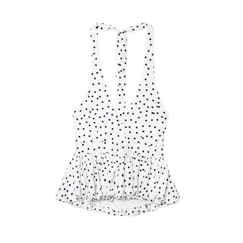 Polka Dot Halter Backless Tank Top Flirty Style