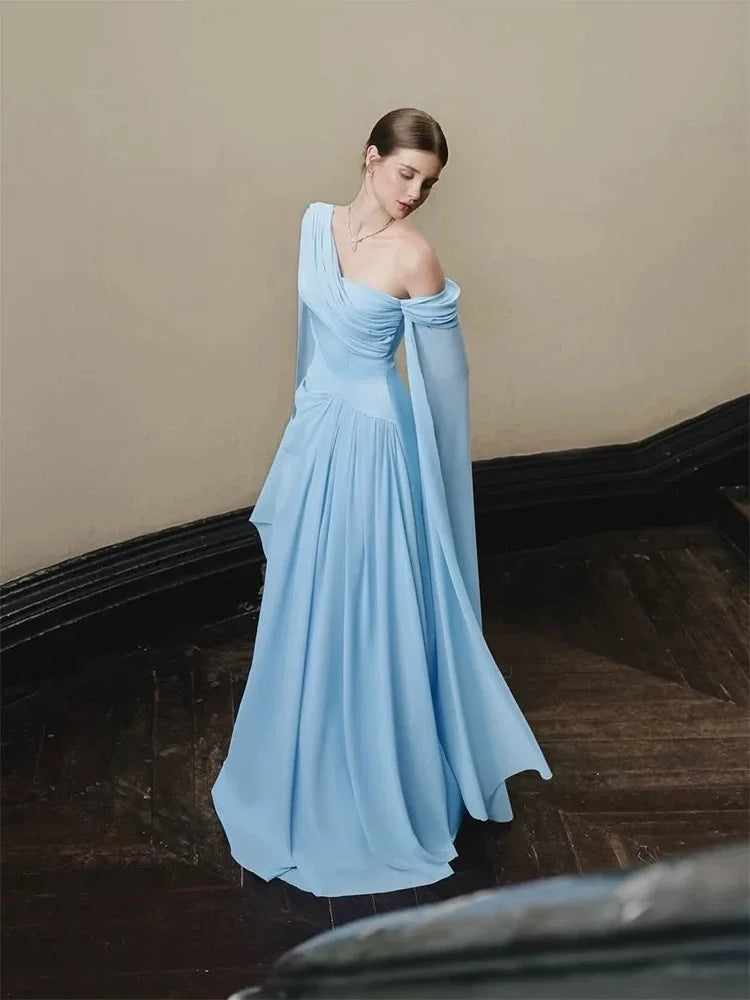 French Elegant Maxi Dress A Line Full Sleeve Luxury Gown