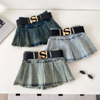 Denim A Line Skirt With Letter Sashes