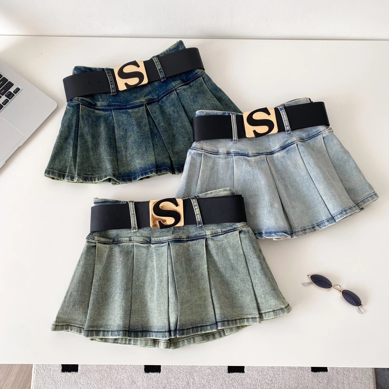 Denim A Line Skirt With Letter Sashes