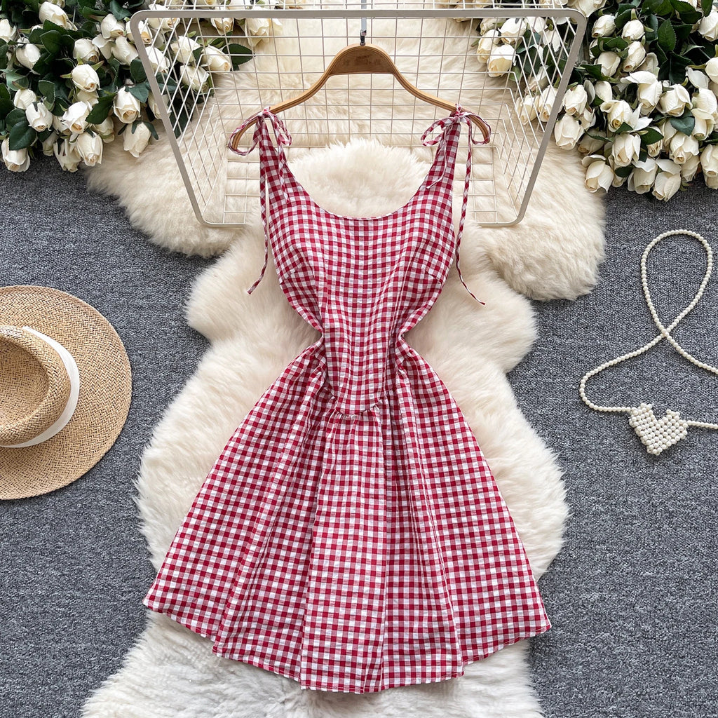 Fairycore Tunic Midi Dress With Lace Plaid Accent