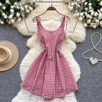 Fairycore Tunic Midi Dress With Lace Plaid Accent