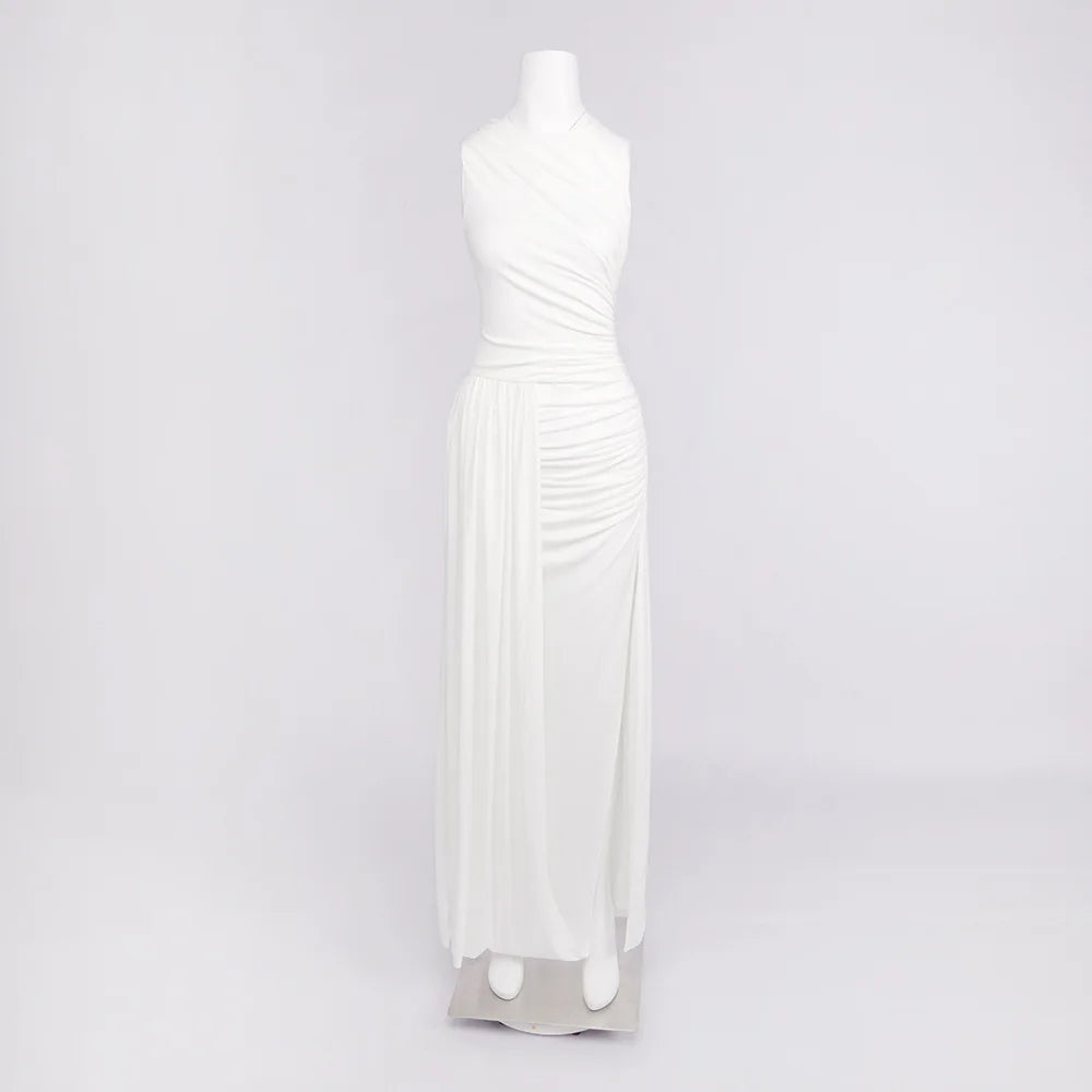 Oudina Chic Sleeveless Pleated Split Dress