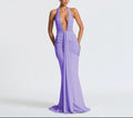 Deep V Choker Floor-Length Cashmere Dress