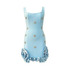 Glamorous Sleeveless Bandage Dress With Rhinestones And Ruffles For Evening Parties