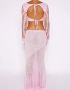 Hooded Knit Set With Crochet Skirt Casual Vintage Chic Two Piece