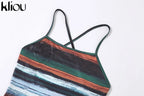 Vintage Panelled Striped Mini Dress With Slash Neck Backless Camisole