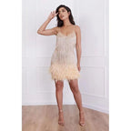 Elegant Tassel Sequins Feather Mini Dress Spaghetti Strap