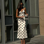 White Polka Dot Spaghetti Strap Maxi Dress With V Neck