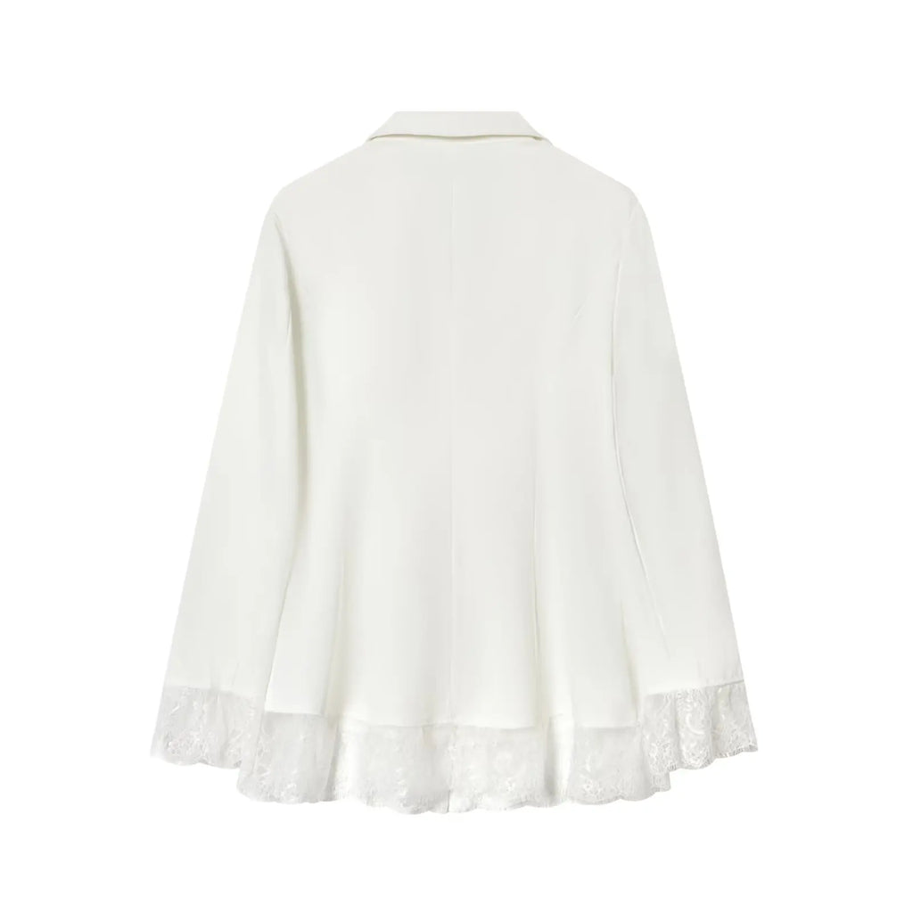 Lace Waist-Cinching Blazer Coat For Women Vintage Long Sleeve Outerwear Elegant Femme