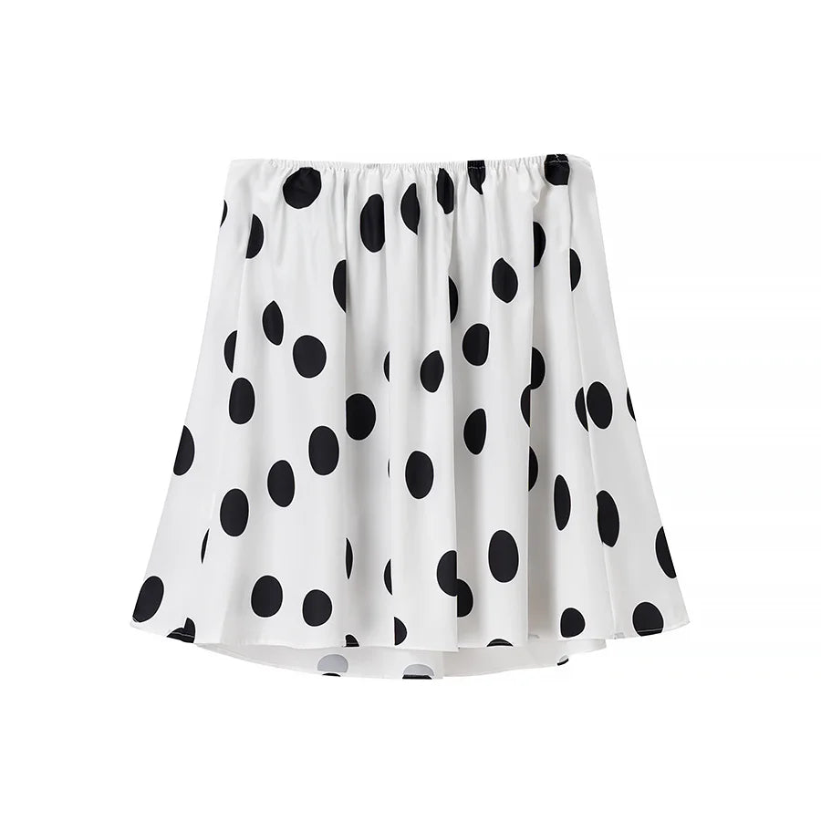White Polka Dot Two Piece Set Vintage Strapless Top and Pants Women's Suit for Modern Glam