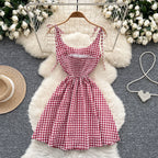 Fairycore Tunic Midi Dress With Lace Plaid Accent