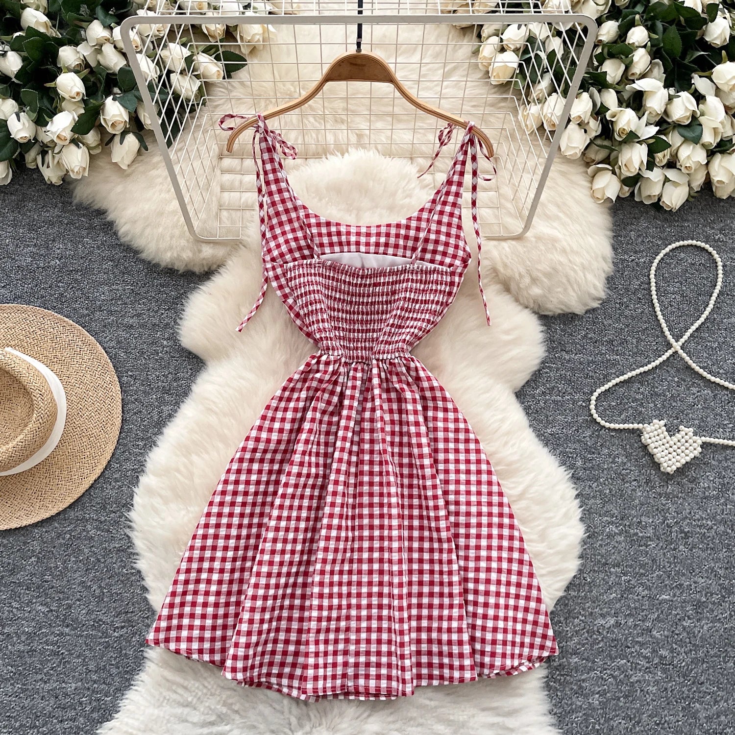 Fairycore Tunic Midi Dress With Lace Plaid Accent