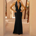 Deep V Neck Maxi Wrap Hem Knit Dress